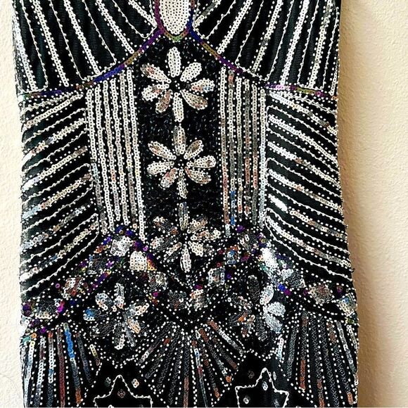 1920s Gatsby Flapper Gothic Black and Silver Sequins Dress Size S* - Picture 6 of 10
